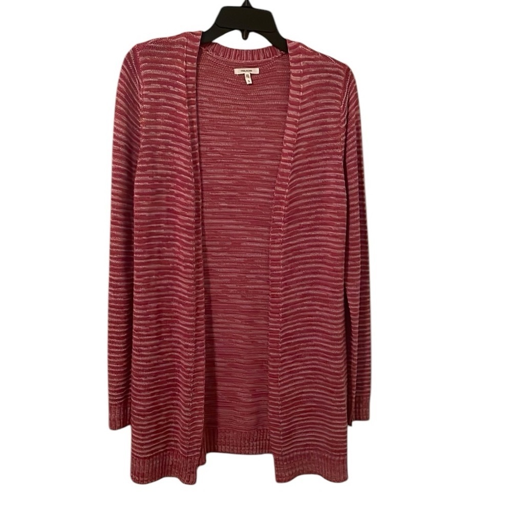 MAURICES | Women’s Pink/White Striped Knitted Midi Sweater Cardigan Size S